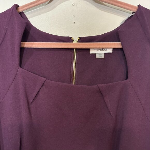 Calvin Klein 3/4 Sleeve Sheath Dress Size 22W Wine Church Event - Picture 2 of 7